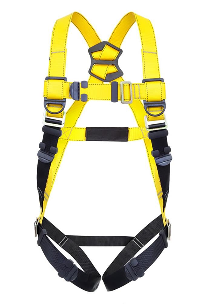 Kit completo de protección contra caídas Guardian Fall Protection - Arnés de cuerpo completo, punto de anclaje, línea de vida, porta guantes - Amarillo, grande 20815