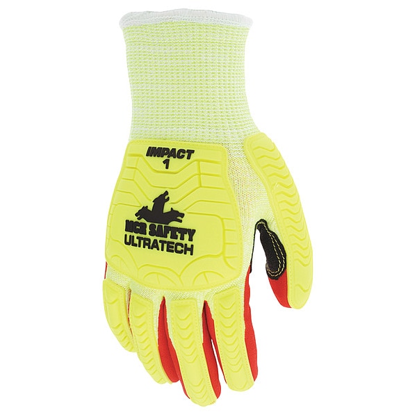 Guantes recubiertos de seguridad Mcr, Nivel de corte A5, calibre 10, rojo/blanco/amarillo, L - UT1956L