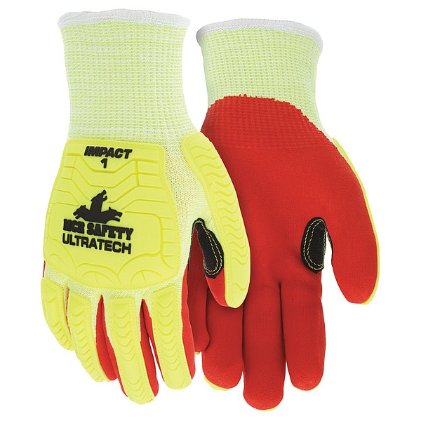 Guantes recubiertos de seguridad Mcr, Nivel de corte A5, calibre 10, rojo/blanco/amarillo, L - UT1956L