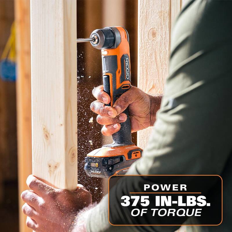 Broca angular derecha inalámbrica 3/8 pulg. con motor sin escobillas de 18V RIDGID SubCompact con (2) Baterías de iones de litio compactas de 2.0 Ah - R87701B-AC8400802P