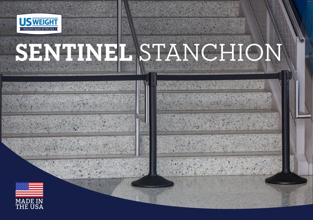 Poste de control Sentinel de US Weight con cinta retráctil negra de 6.5 pies - Montaje fácil que no requiere herramientas (paquete de 2) U3434