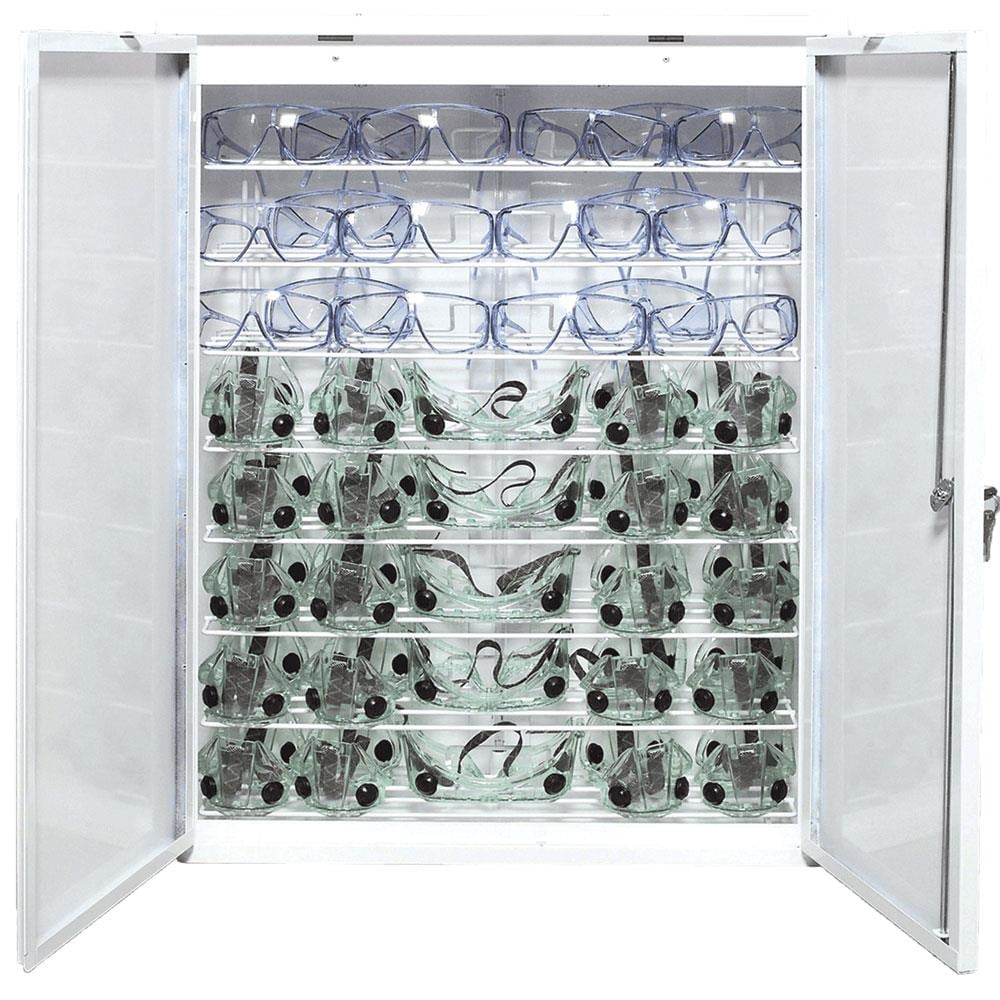 Gabinete esterilizador de anteojos de seguridad y gafas Sellstrom Monitor 2000, desinfectante de gafas y gafas protectoras germicida, tasa de eliminación del 99.4%, blanco S90494