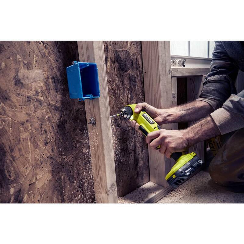 RYOBI ONE+ HP Taladro angular compacto inalámbrico sin escobillas de 18V de 3/8 pulgadas con batería de 2.0 Ah y cargador - PSBRA02B-PSK005