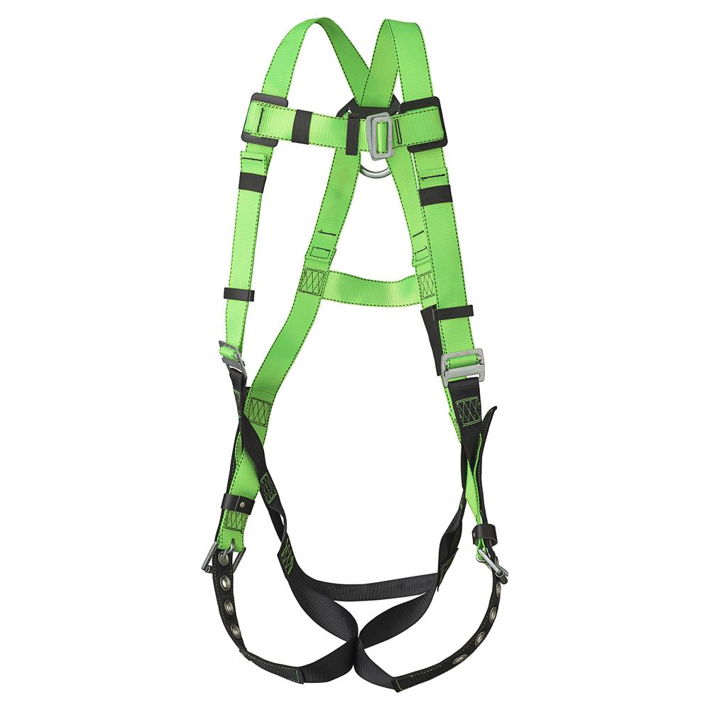 Arnes de seguridad completo, ajustable y ligero de PeakWorks, con lanyard de 6 pies, gancho de forma y bolsa de malla para transportar, kit de cumplimiento, verde, talla única 19 pulg. de alto x 17 pulg. de largo x 14 pulg. de ancho V8252316.