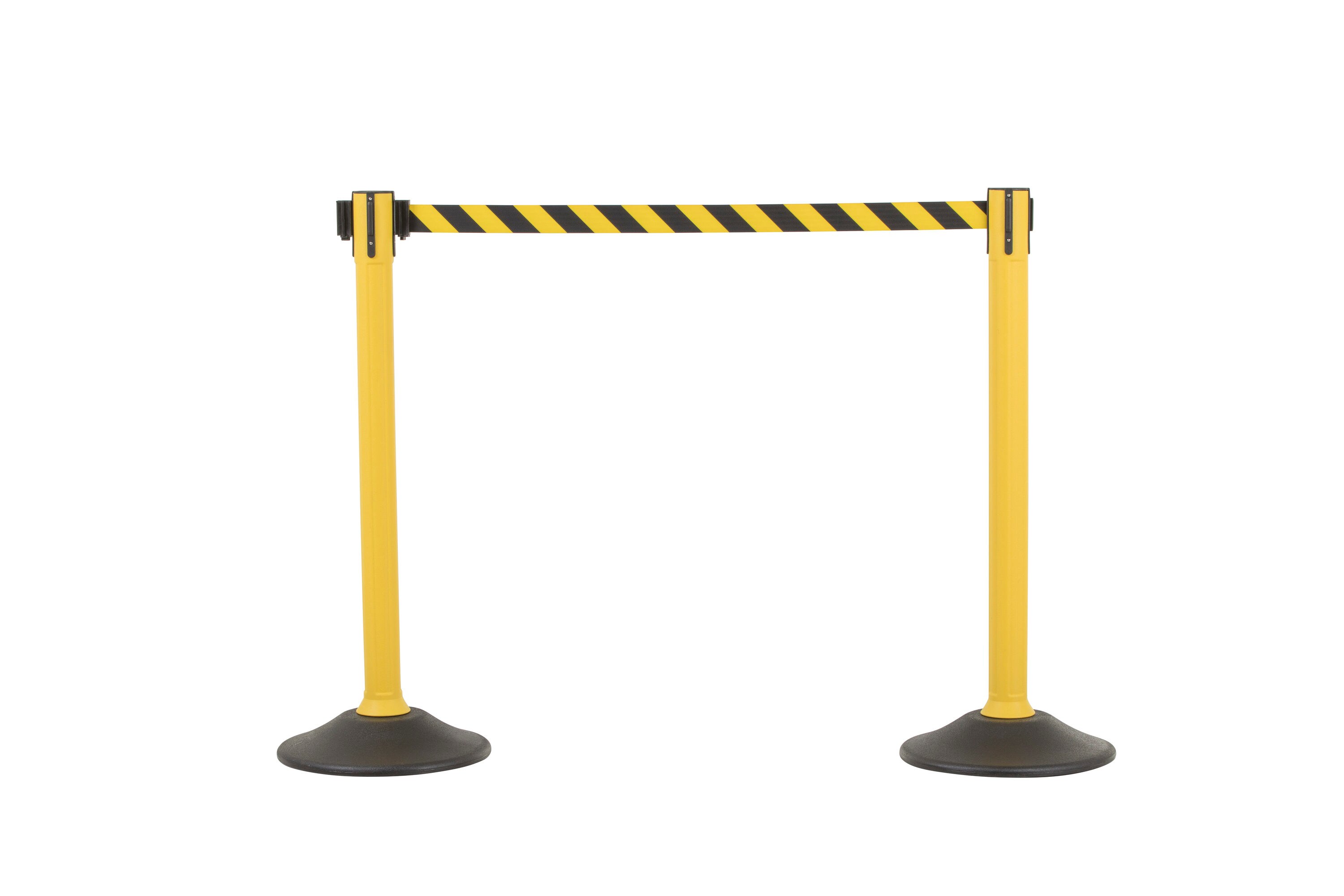 Barricada Centinela Amarilla de US Weight con Cinta Retractil Amarilla/Negra en Zigzag de 6.5 pies - Montaje Fácil sin Herramientas (Paquete de 2) U2055CYB
