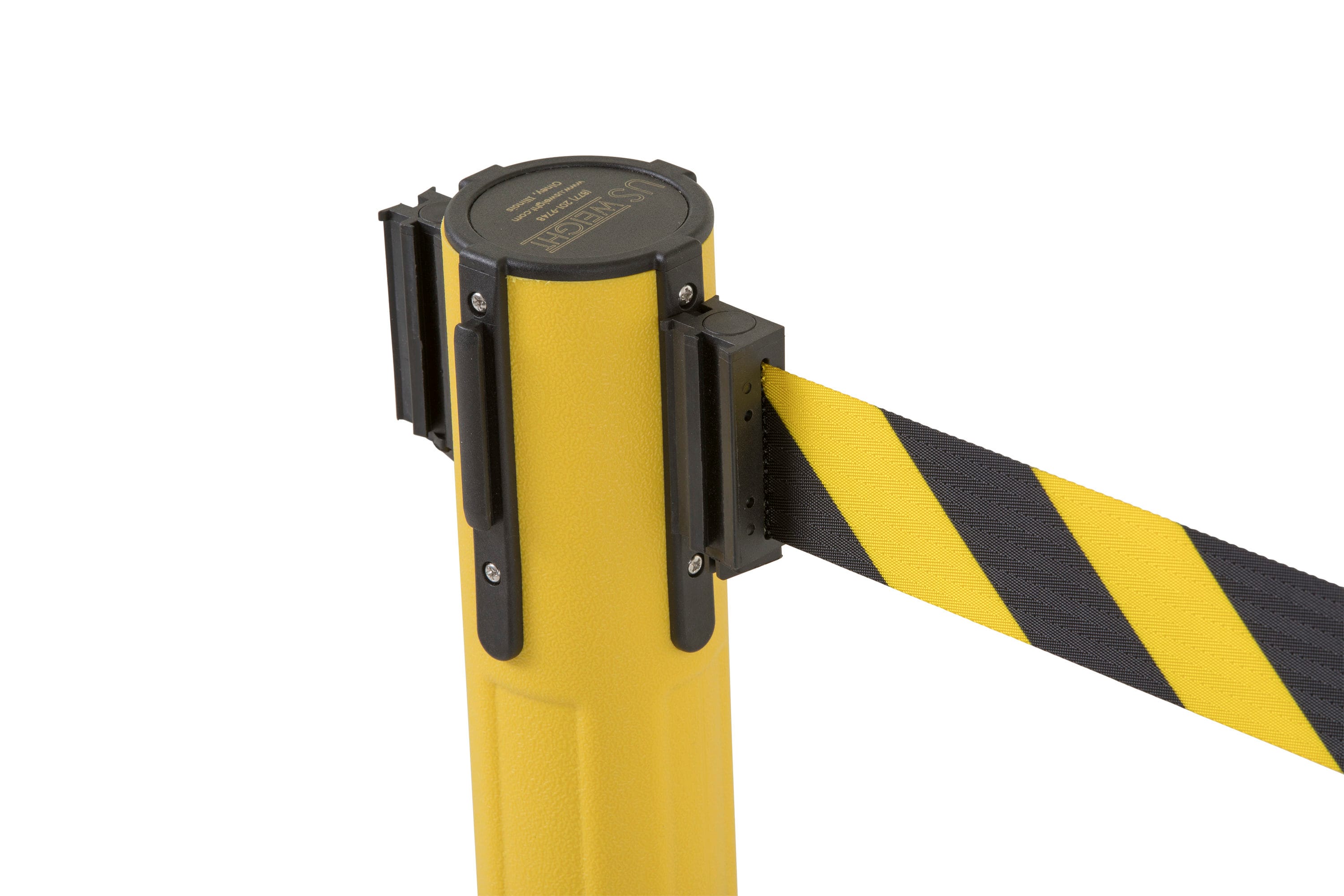 Barricada Centinela Amarilla de US Weight con Cinta Retractil Amarilla/Negra en Zigzag de 6.5 pies - Montaje Fácil sin Herramientas (Paquete de 2) U2055CYB