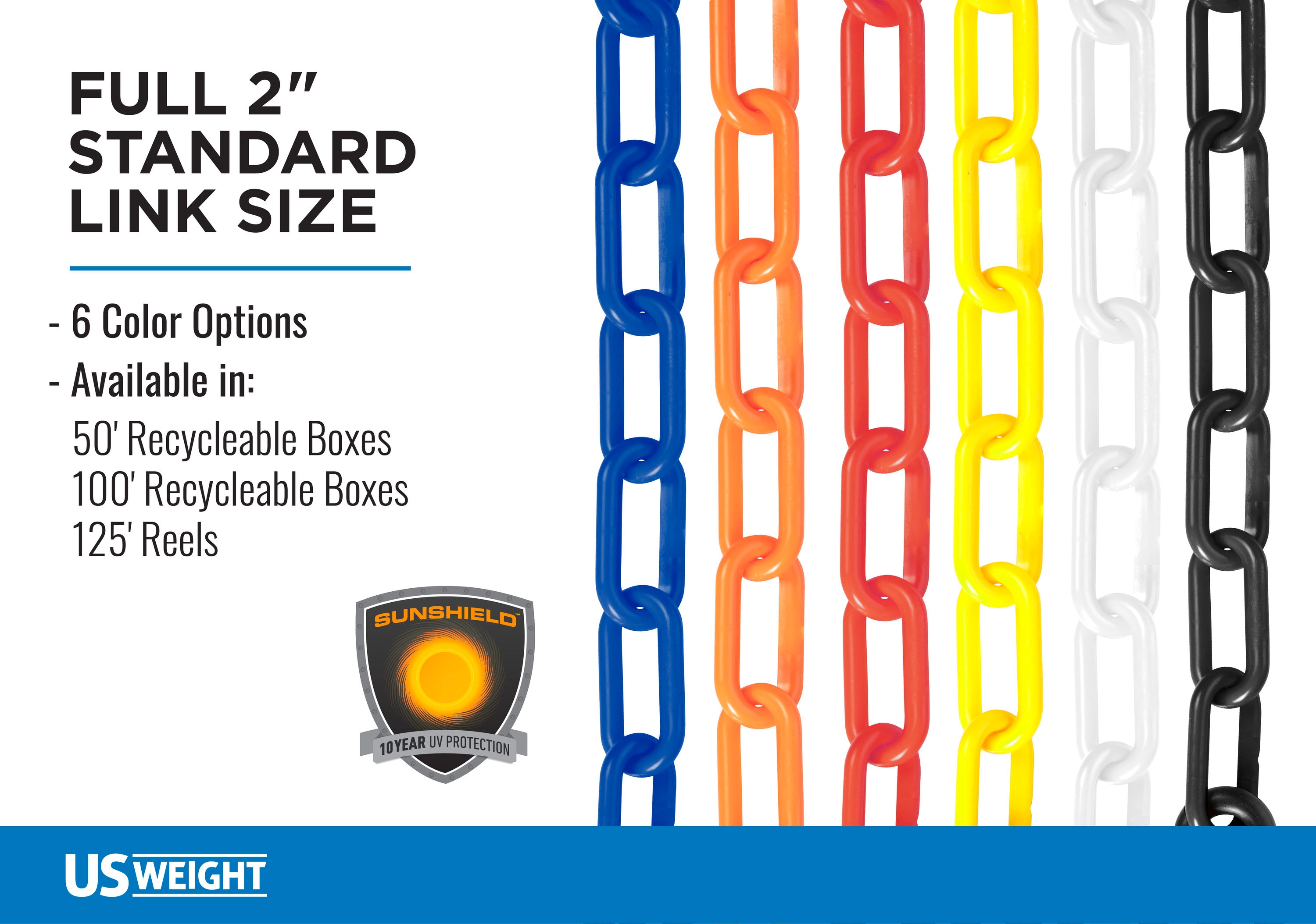 Cadena de seguridad amarilla de plástico US Weight Chain Boss con tecnología resistente a los rayos UV y protección solar - 50 pies U2350YEL