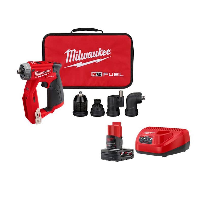 Milwaukee M12 FUEL 12V Lithium-Ion 4-en-1 Instalación 3/8 pulgadas Taladro / Destornillador con juego de inicio de cargador M12 12 voltios 4.0 Ah - 2505-20-48-59-2440
