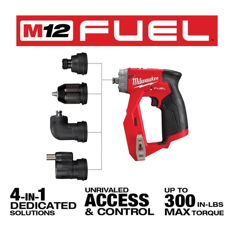 Milwaukee M12 FUEL 12V Lithium-Ion 4-en-1 Instalación 3/8 pulgadas Taladro / Destornillador con juego de inicio de cargador M12 12 voltios 4.0 Ah - 2505-20-48-59-2440