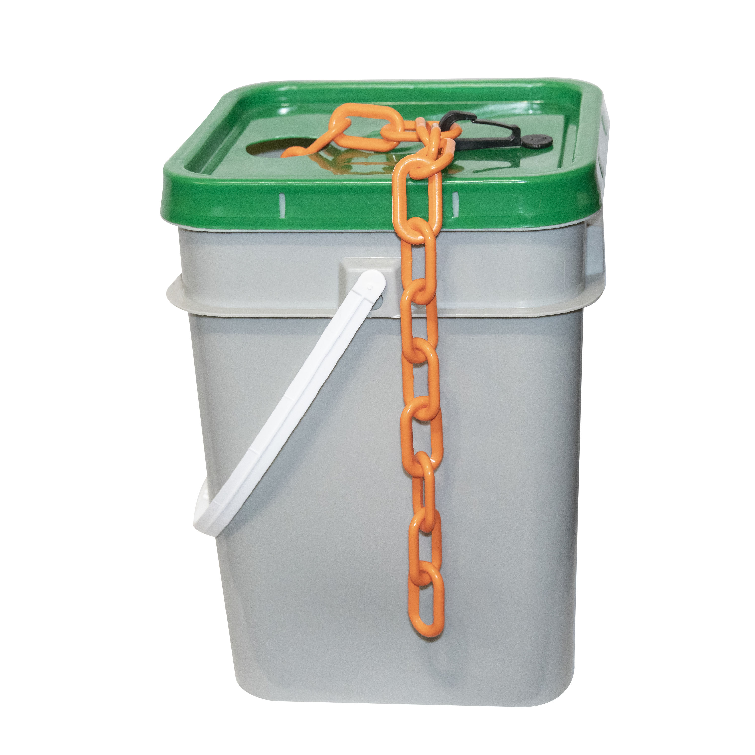 Cadena de plástico de seguridad naranja de 1 pulgada (#4, 25 mm) x 350 pies en un cubo 10012-P