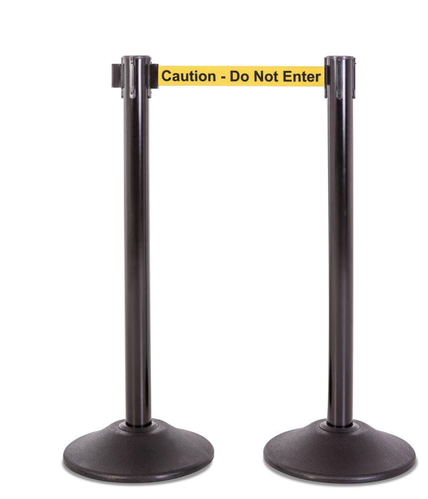 Poste de acero premium negro de servicio pesado de US Weight con cinta retráctil de precaución de 7.5 pies U2102CAU