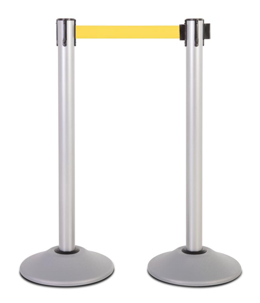 Poste de Acero Premium Plateado de US Weight con Cinta Retráctil Amarilla de 7.5 pies de Alta Resistencia