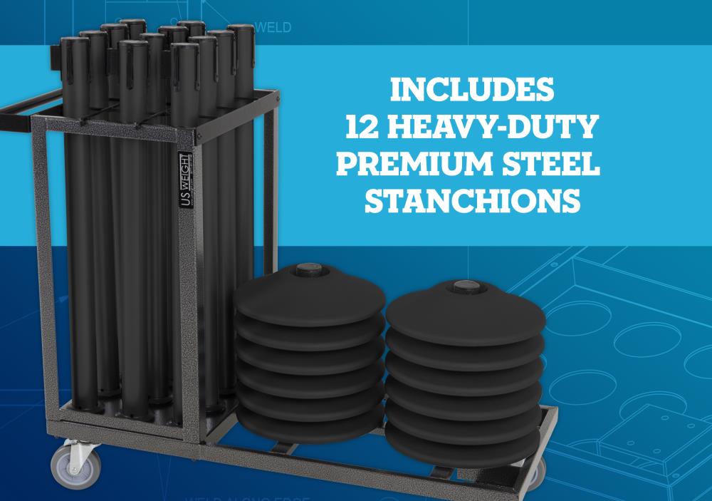 Kit de Carro para Poste "Statesman" de US Weight - 12 Postes de Acero Negro y Carro U2509BLK12