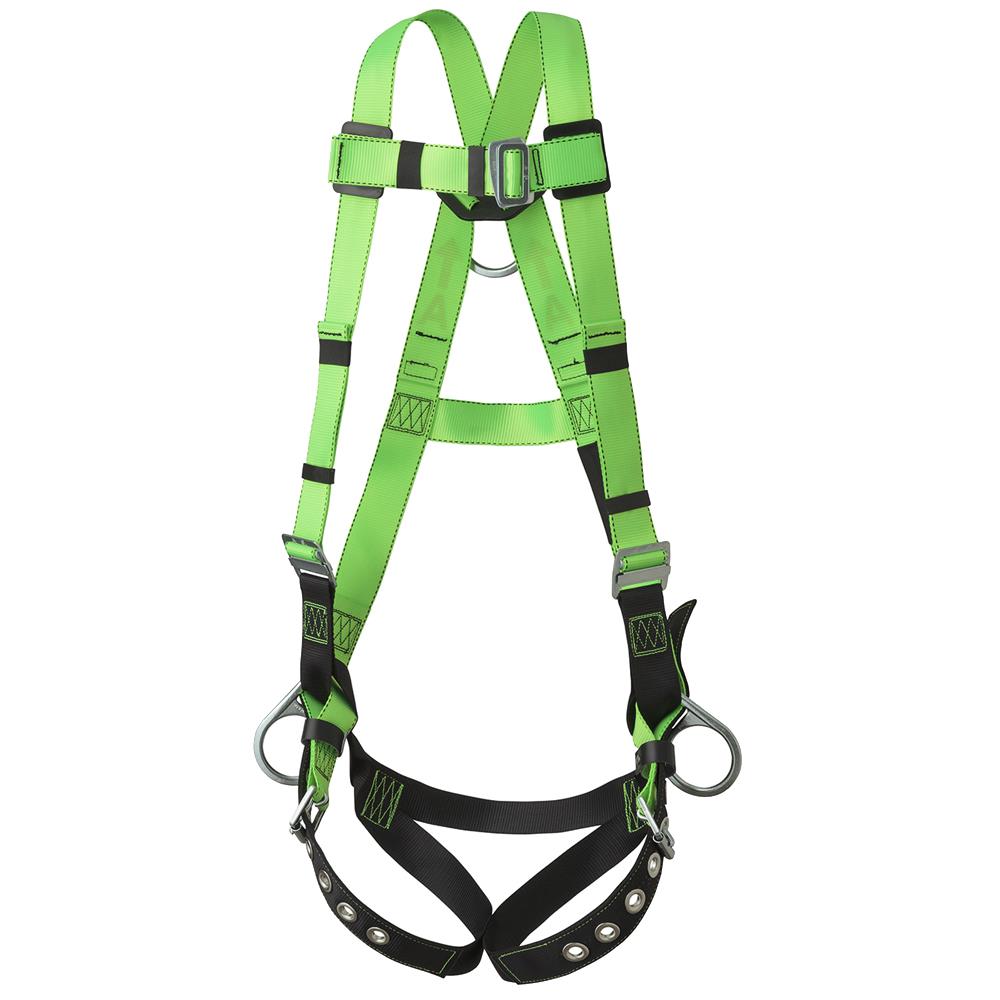Arnés de seguridad de cuerpo completo, ajustable y ligero de PeakWorks, con cordón de 6 pies y 3 ganchos de seguridad, incluye bolsa de malla para transportar, kit de cumplimiento, en color verde, medidas de 19 pulgadas de alto, 17 pulgadas de largo y 14 pulgadas de ancho, ajuste universal V8252346.
