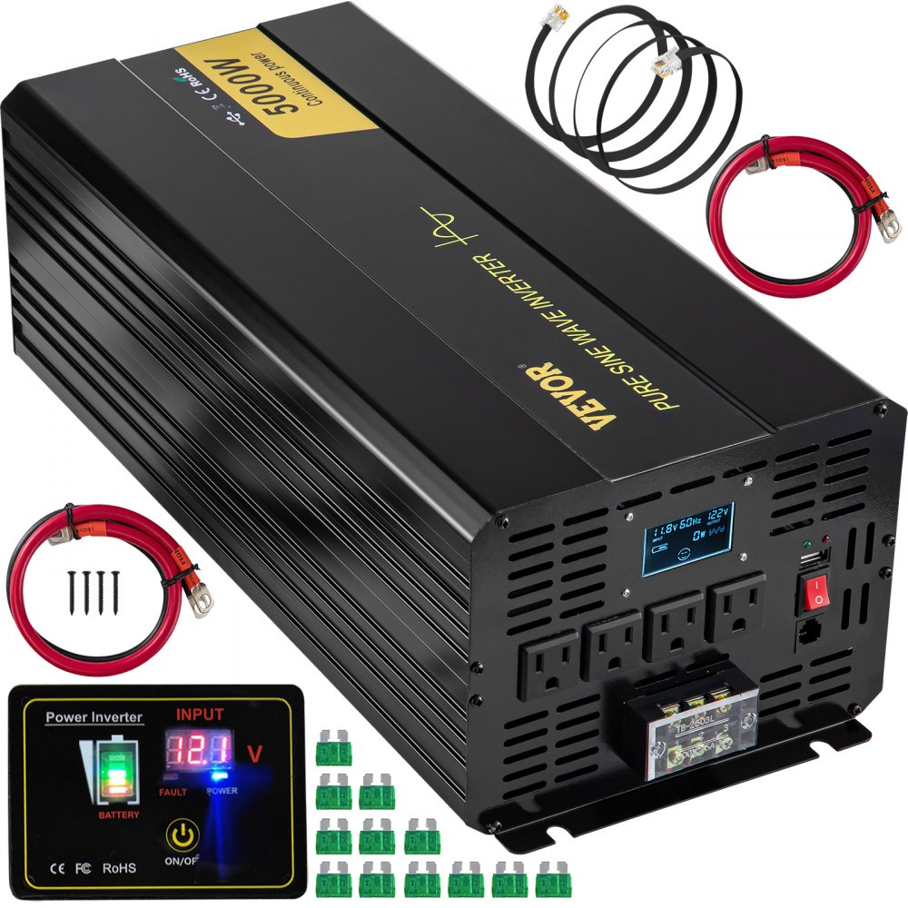 VEVOR Pure Sine Wave Inverter, 5000 Watt, Power Inverter, DC 12V to AC 120V Car Inverter, with LCD Display, USB Port and Remote Controller, Power Converter for Car RV Truck Solar System Travel Camping - CZXNBQDMKWKDDWIZZV9