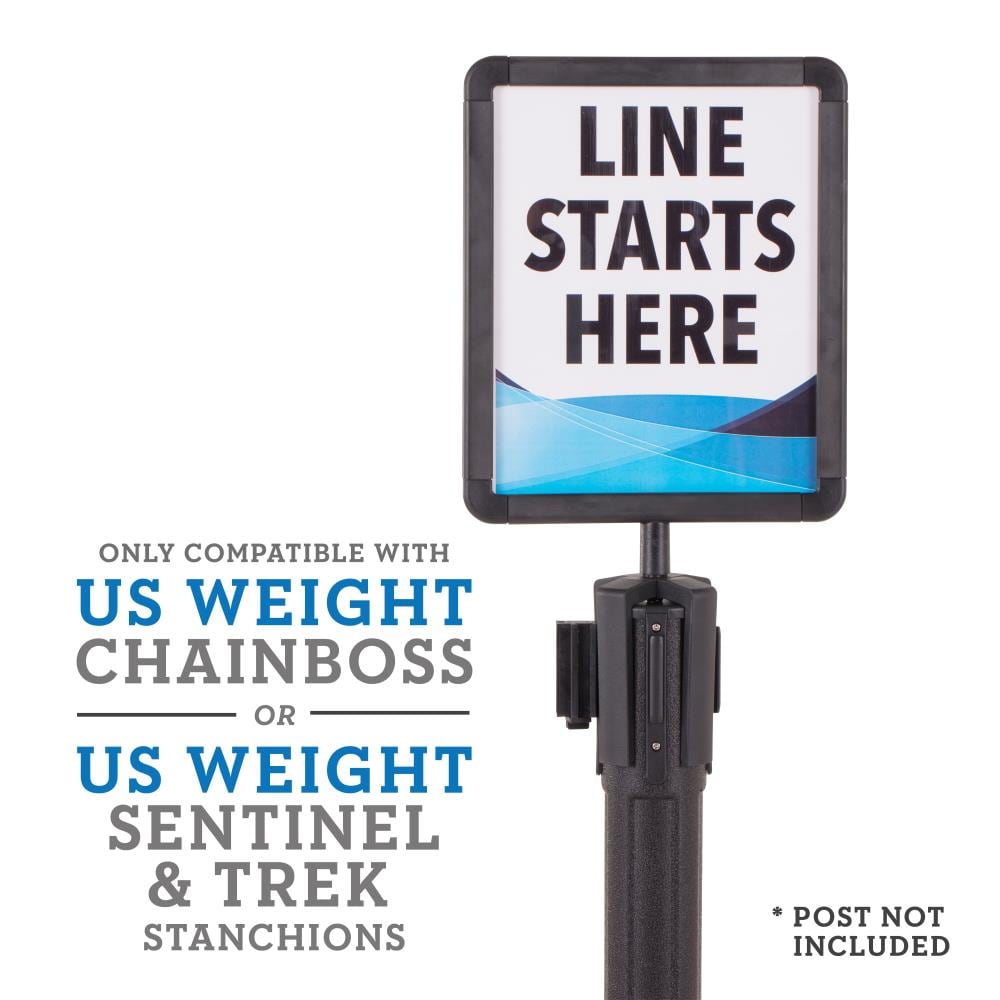 Soporte de cartel de plástico para estantigas con cubiertas de plexiglás para Chain Boss, Sentinel y Trek Stanchions U2513 de US Weight.