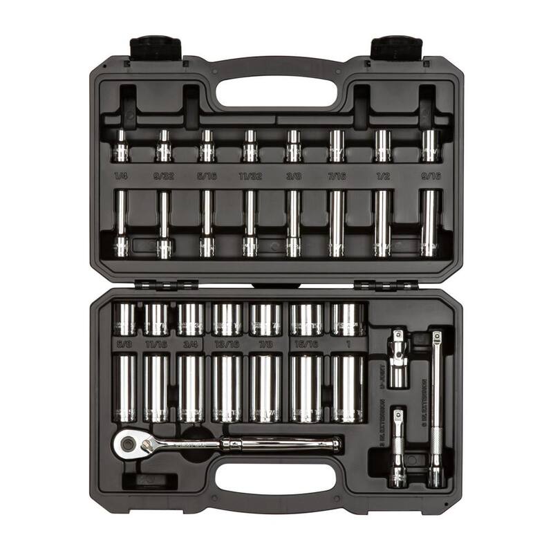 Juego de dados de 6 puntas y trinquete TEKTON de 3/8 pulgadas, 34 piezas (de 1/4 a 1 pulgada) - SKT15101
