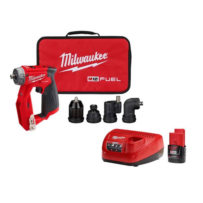 Milwaukee M12 FUEL 12V Litio-Ion 4-en-1 Instalación Taladro Destornillador de 3/8 pulg. con Paquete de Batería M12 2.0Ah e Inicio de Cargador - Kit de Inicio 2505-20-48-59-2420
