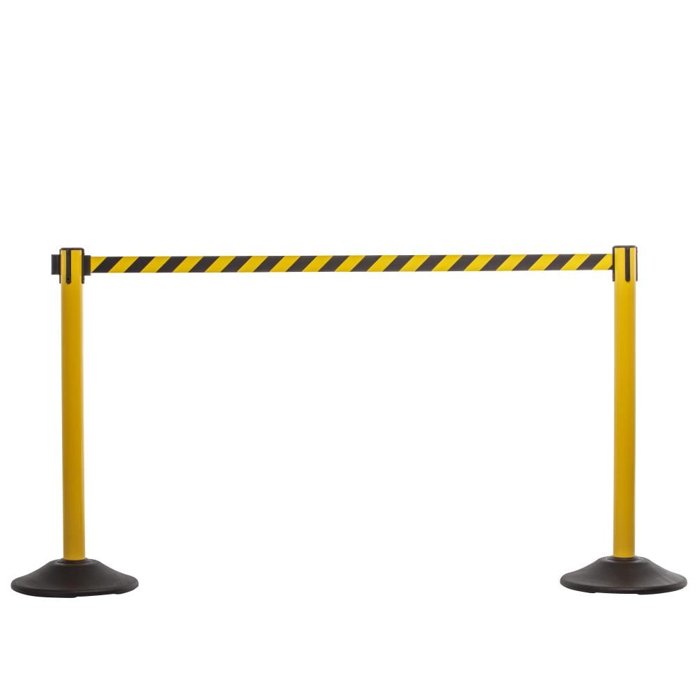 Poste de acero Premium amarillo resistente de US Weight con cinta retráctil de 7.5 pies en patrón de chevron U2104CYB