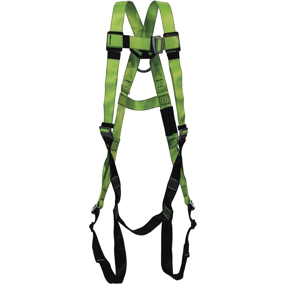 Arnes de seguridad completo, ligero y ajustable de PeakWorks, con lanyard de 6 pies y ganchos de seguridad, incluye bolsa de malla para transportar, kit de cumplimiento, color verde, medidas 19 pulgadas de alto por 17 pulgadas de largo por 14 pulgadas de ancho, ajuste universal V8252306.