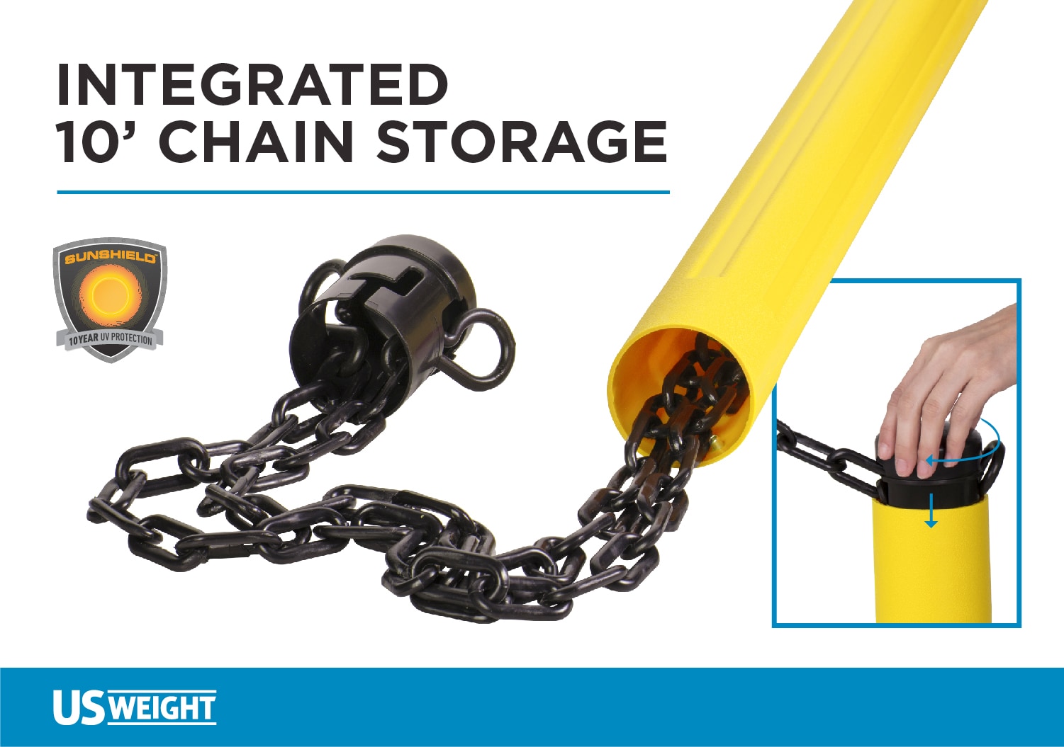 Barricada US Weight Black Chain Boss con protector solar y 10' de cadena plástica negra - Base rellenable U2003