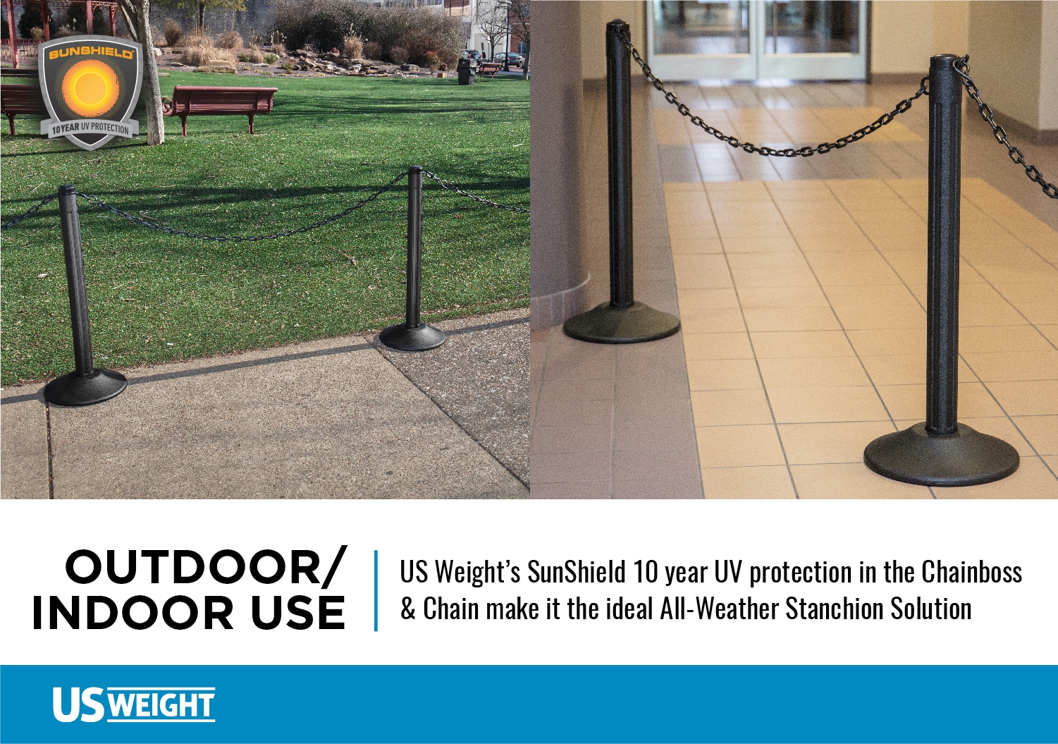 Barricada US Weight Black Chain Boss con protector solar y 10' de cadena plástica negra - Base rellenable U2003