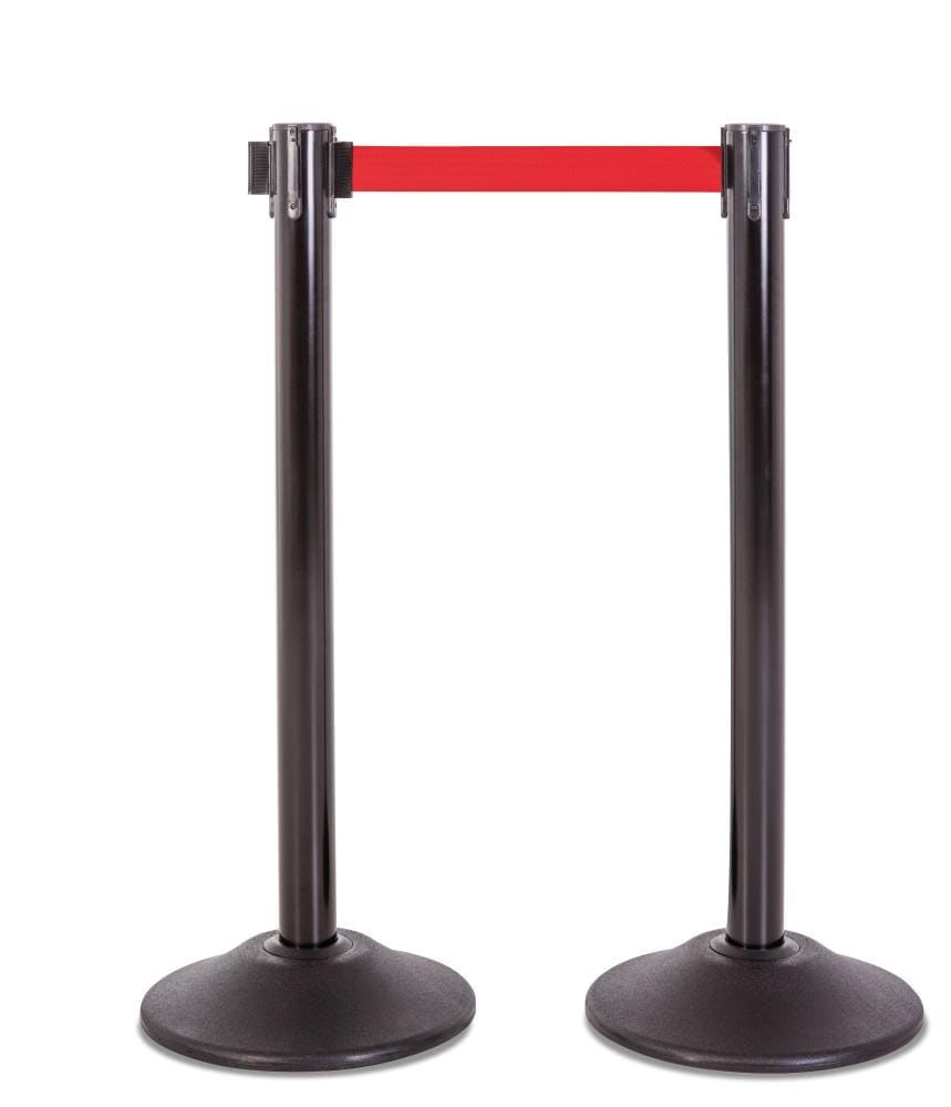 Poste de acero premium negro resistente de US Weight con cinta retráctil roja de 7.5 pies U2102RED