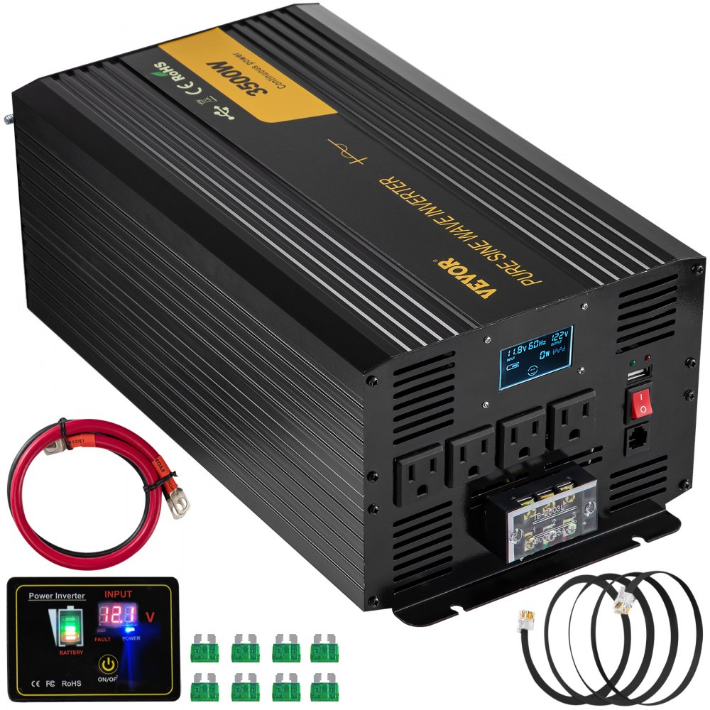 VEVOR Pure Sine Wave Inverter 3500 Watt Power Inverter, DC 12V to AC 120V Car Inverter, with USB Port LCD Display Remote Controller and AC Outlets (GFCI), for RV Truck Car Solar System Travel Camping - CZXNBQDMKWKDD5F35V9