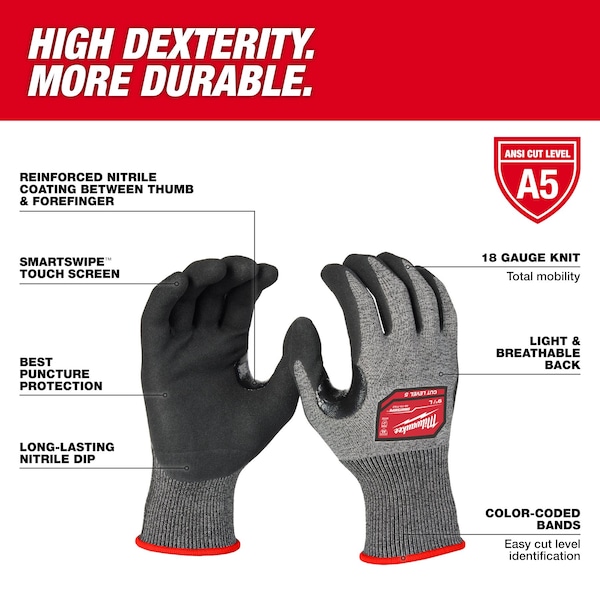 Guantes sumergibles resistentes al corte de Milwaukee Tool, Nivel de corte A5, calibre 18, Talla L - 48-73-7152.