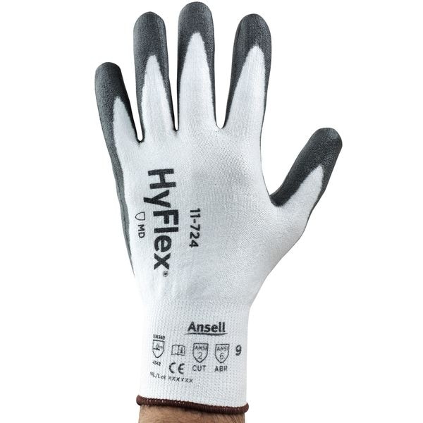 Guantes recubiertos resistentes a cortes Ansell, Nivel de corte A2, 13 ga, blanco, L (9) - 11-724.