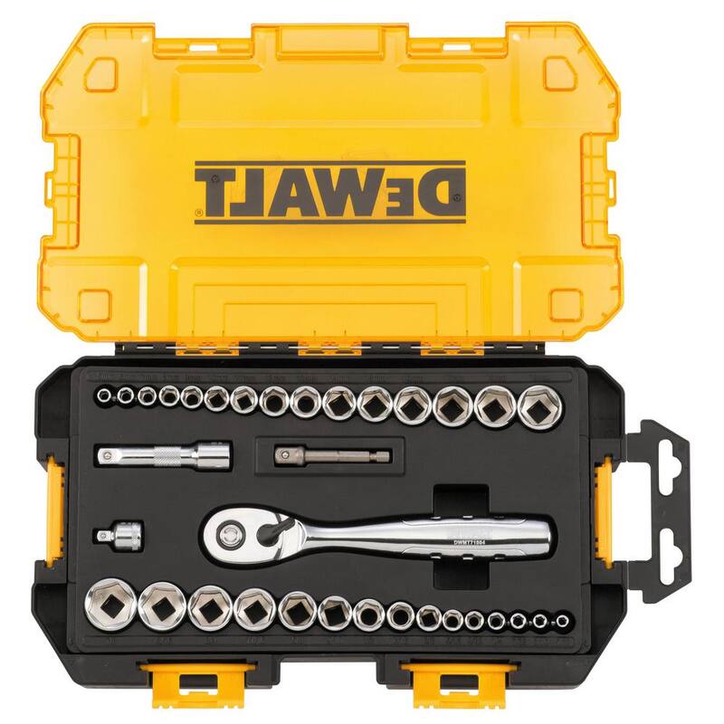 Set de sockets de 1/4 y 3/8 pulgadas DEWALT (34 piezas) y set de accesorios de herramientas de 1/4 y 3/8 pulgadas (15 piezas) - DWMT73804W73807