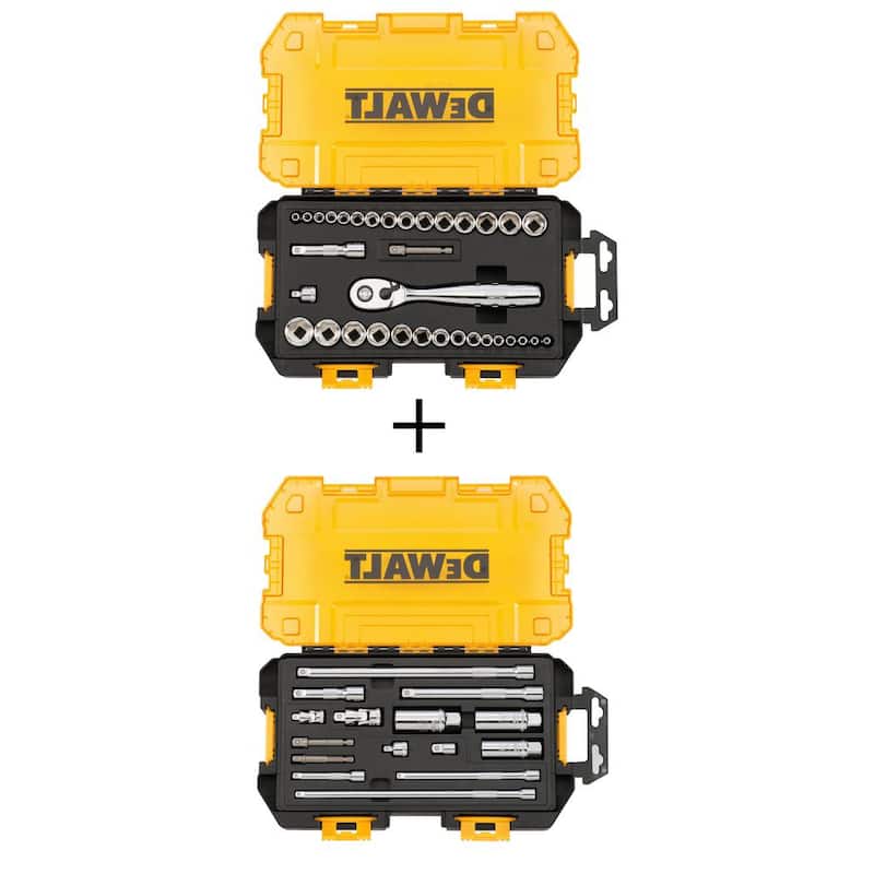 Set de sockets de 1/4 y 3/8 pulgadas DEWALT (34 piezas) y set de accesorios de herramientas de 1/4 y 3/8 pulgadas (15 piezas) - DWMT73804W73807