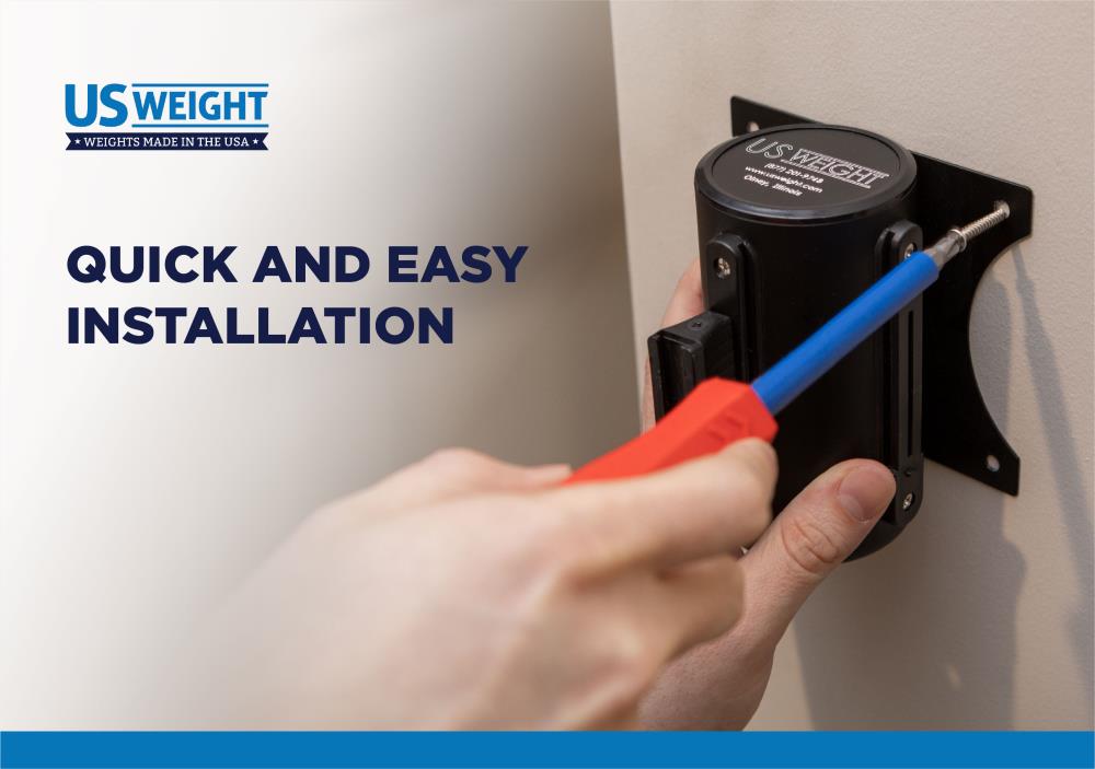 Soporte de pared US Weight con cinta retráctil negra de 8 pies - Para cerrar áreas para limpieza cuando la seguridad es una preocupación U2500