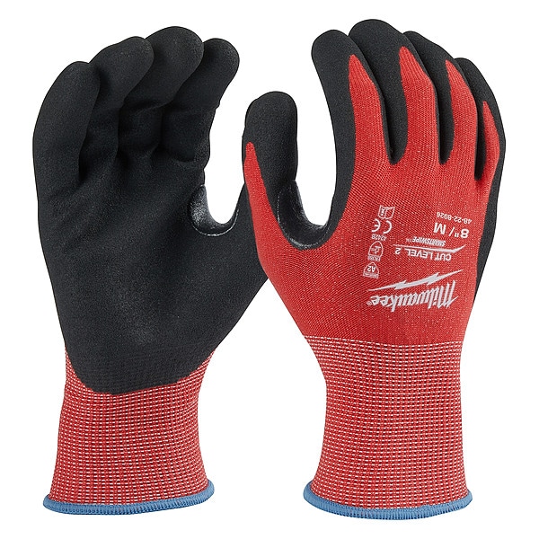 Guantes Milwaukee Tool Nitrilo con Nivel de Corte 2 - Tamaño Mediano, Nivel de Corte A2, 15 ga, Rojos, M (8) - 48-22-8926