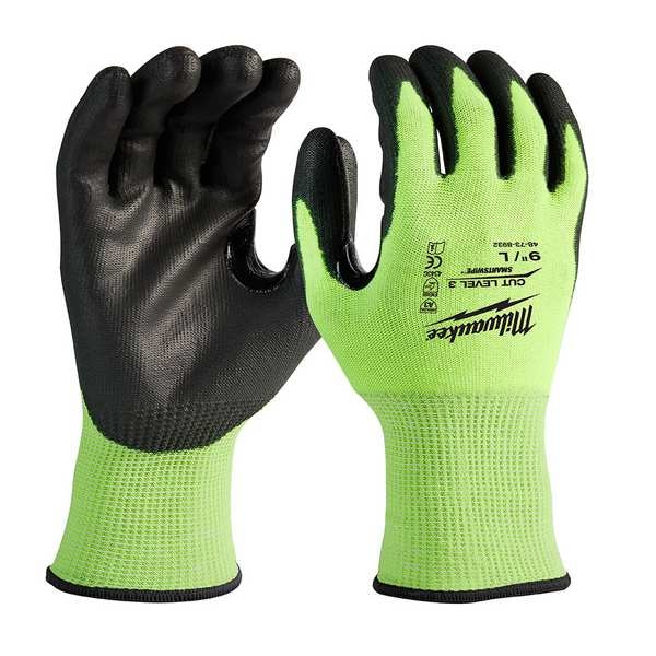 Guantes sumergidos en poliuretano de alto nivel de visibilidad Milwaukee Tool nivel de corte 1 - Grande (12 pares), nivel de corte A1, 15 ga - 48-73-8912B.