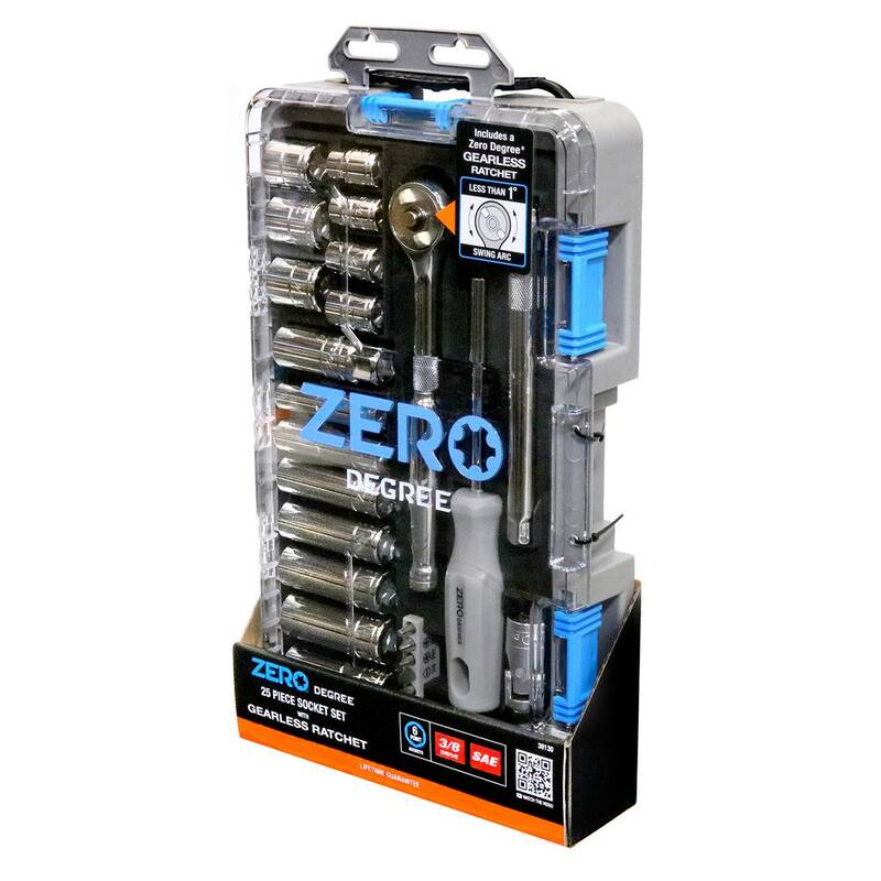 Set de herramientas SAE de 25 piezas de 3/8 pulgadas con trinquete sin engranajes Zero Degree - 38130