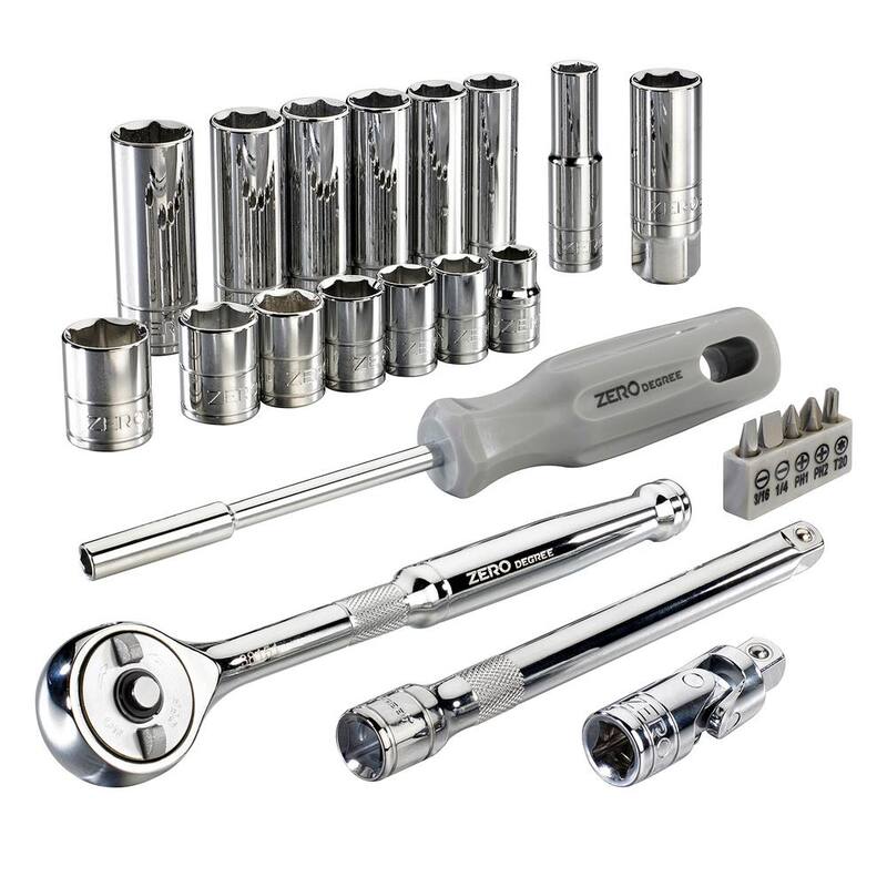 Set de herramientas SAE de 25 piezas de 3/8 pulgadas con trinquete sin engranajes Zero Degree - 38130