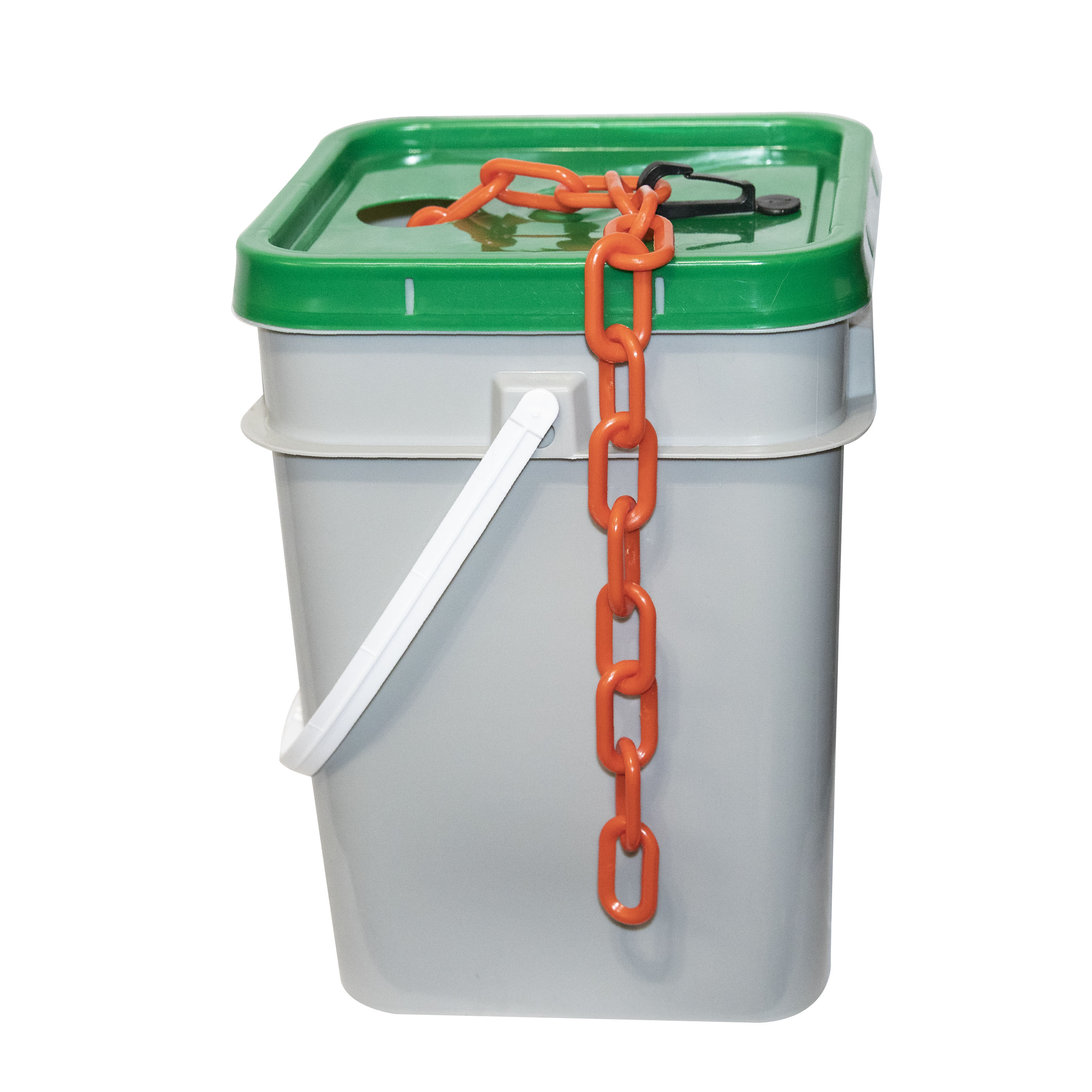 Cadena de barrera de plástico resistente en color naranja tráfico de 2 pulgadas (54 mm) x 120 pies en un cubo 51013-P