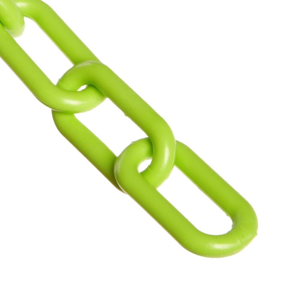 Cadena de plástico de alta resistencia en un balde, color verde de seguridad, de 2 pulgadas (54 mm) x 120 pies - Mr. Chain 51014-P