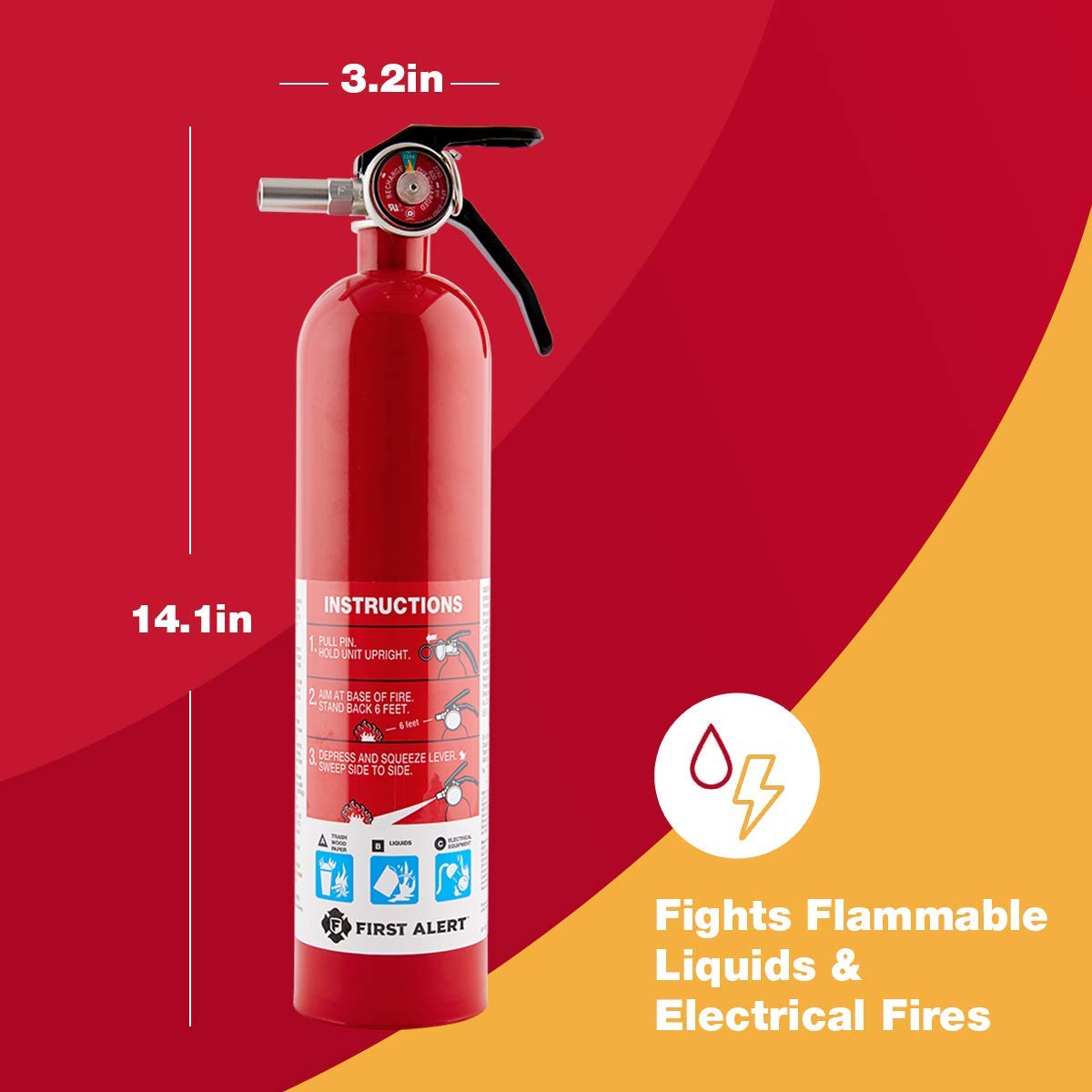 Extinguidor recargable para incendios 10-B:C comercial/residencial para garajes/talleres First Alert GARAGE10