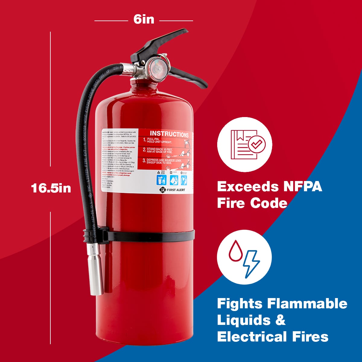 Extintor de incendios recargable comercial/residencial First Alert Pro 4-A:60-B:C PRO10