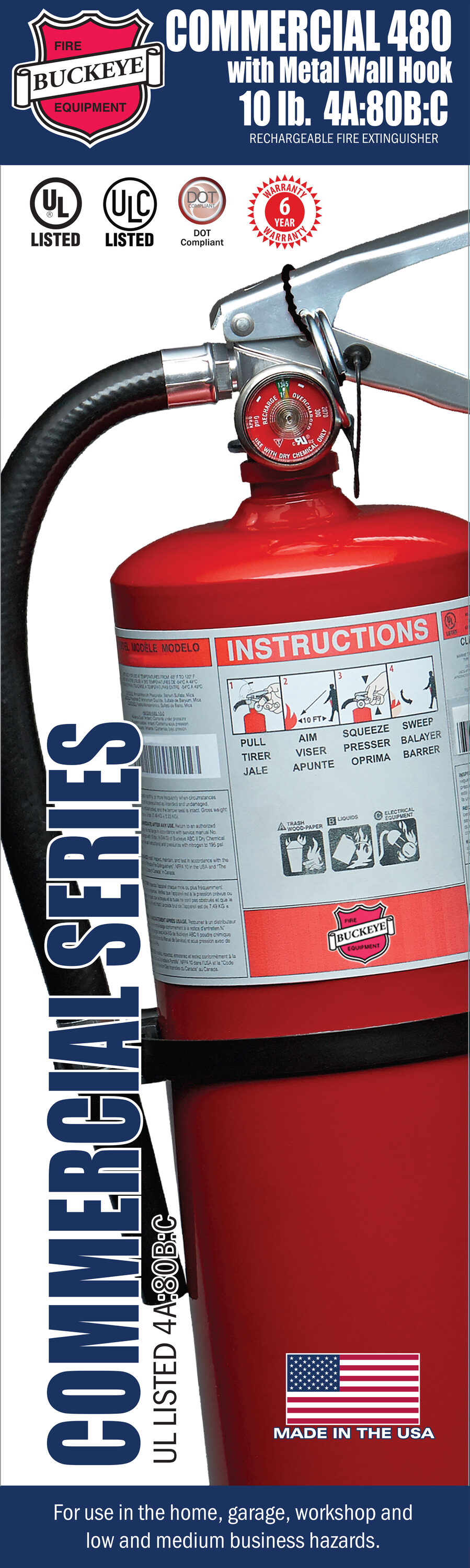 Extintor recargable comercial Buckeye 4-A:80-B:C 11340BR