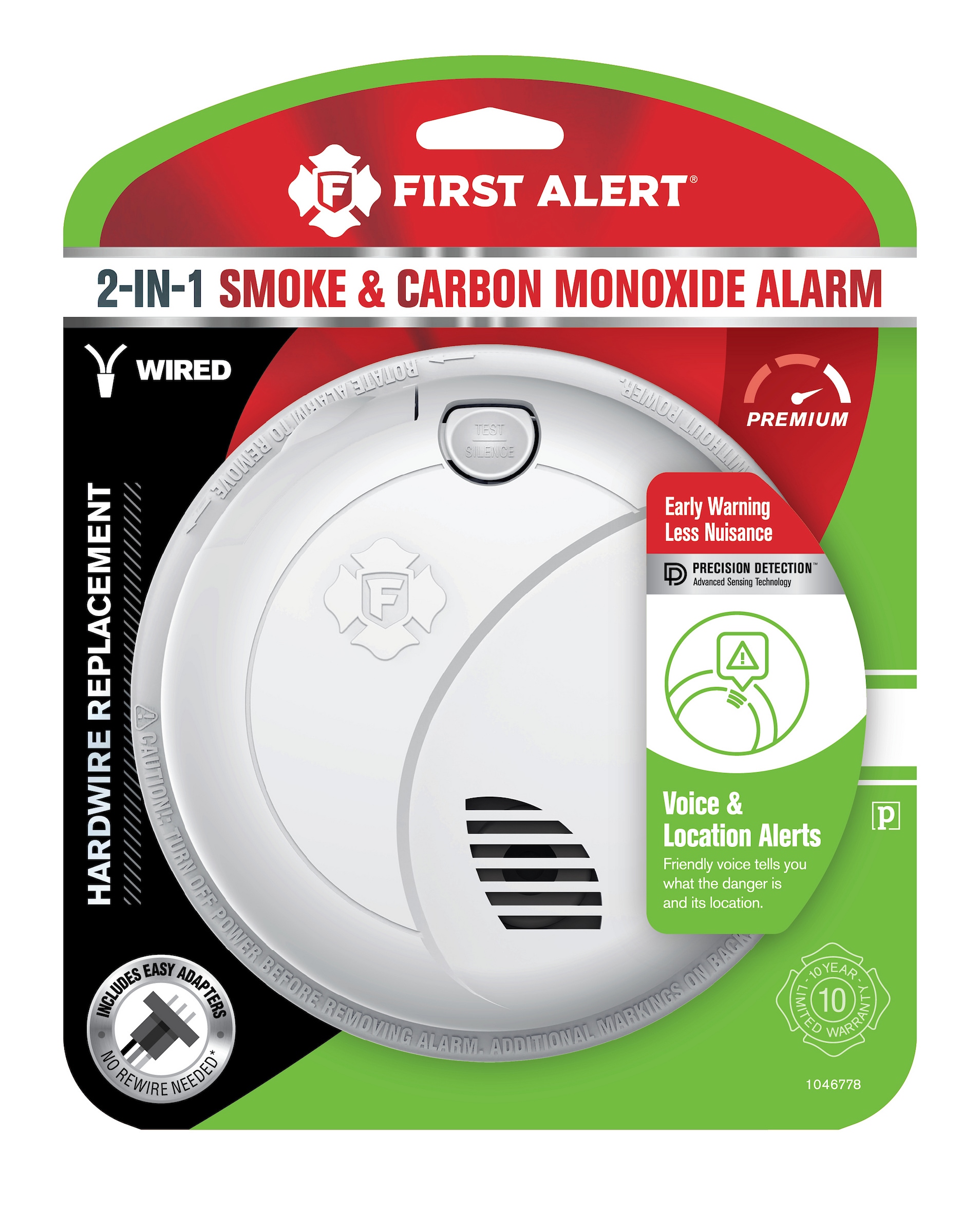 Detector de Humo y Monóxido de Carbono Interconectado con Respuesta de Voz, Conectado por Cable (con Respaldo de Batería) de First Alert 1046778