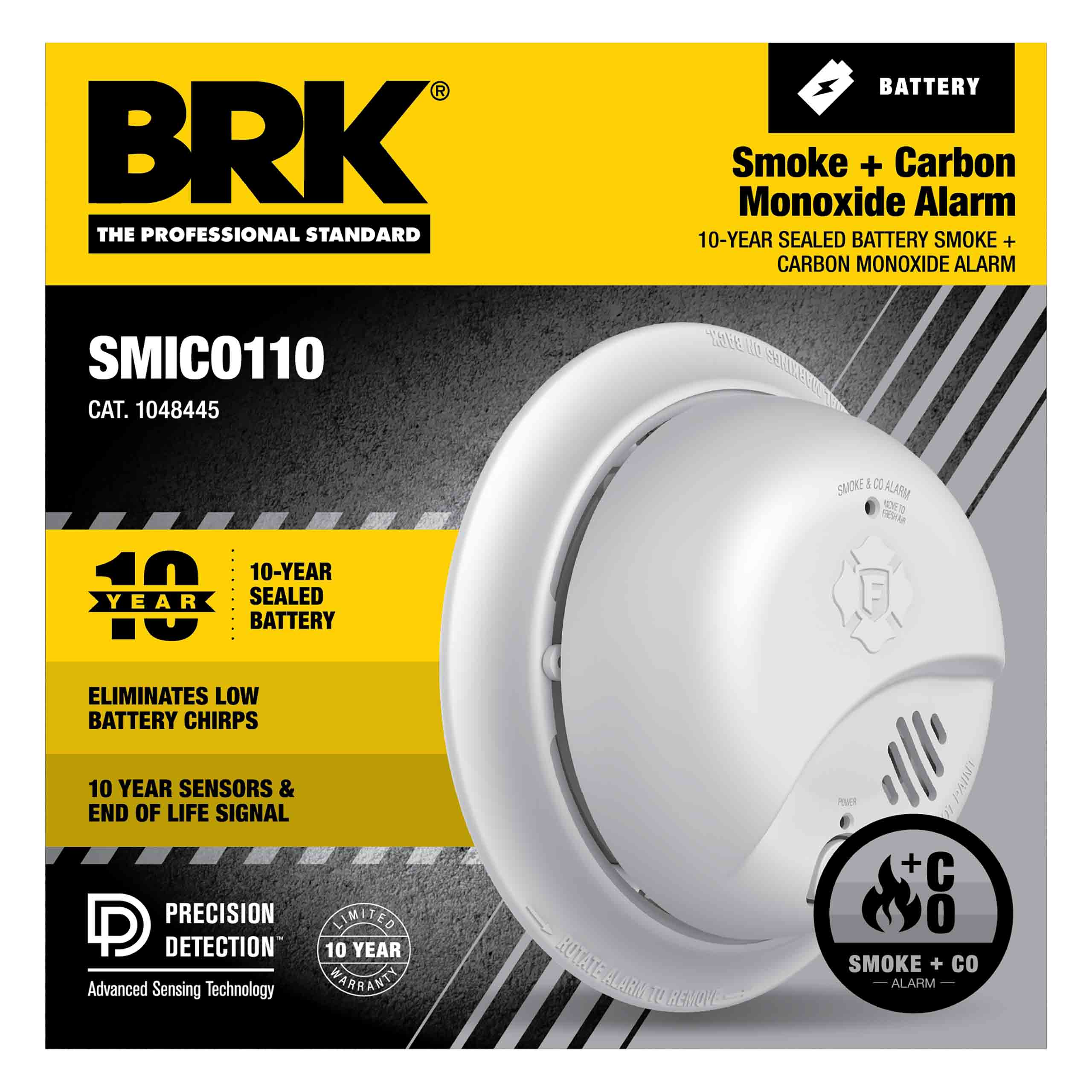 Detector de Humo y Monóxido de Carbono con Combinación de Ionización Operado por Batería de 10 Años de First Alert BRK 1048445