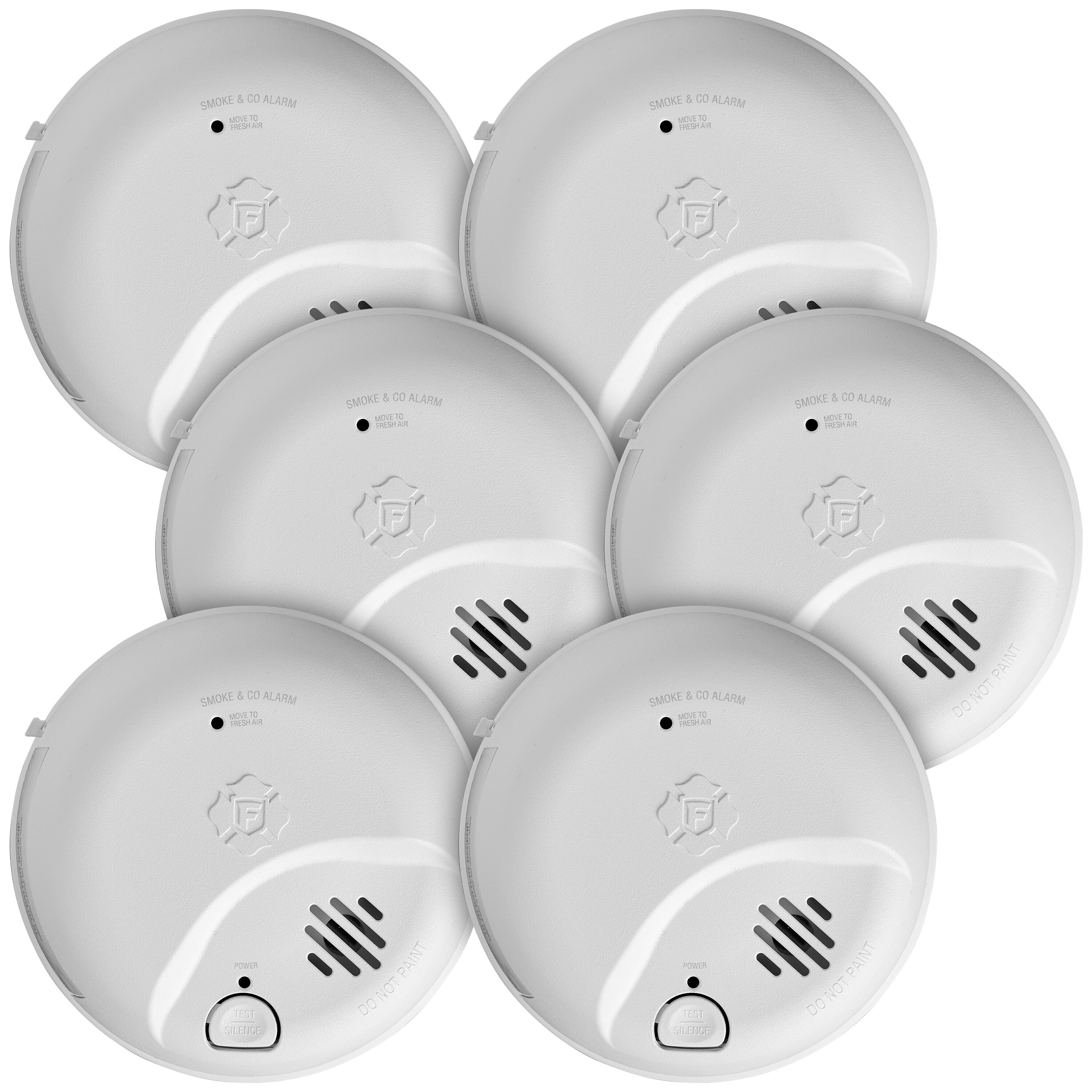 Detector de humo y monóxido de carbono combinado con ionización, con batería de respaldo, cableado duro y batería de 10 años de First Alert BRK 6-Pack 1046885.