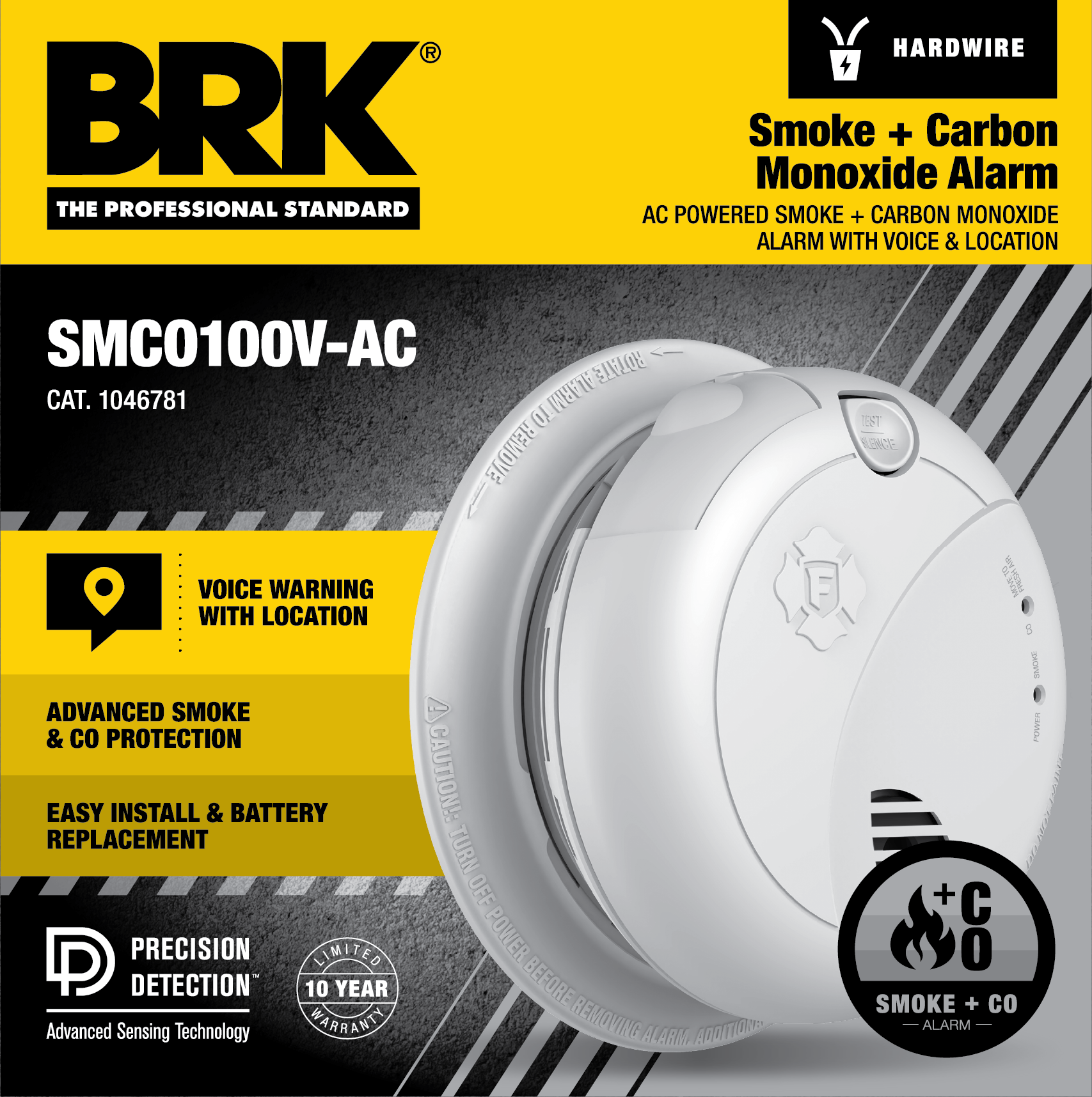 Detectores de Humo y Monóxido de Carbono Interconectados Fotoeléctricos con Alerta de Voz y Respaldo de Batería, Cableados de Primera Alerta BRK 1046779