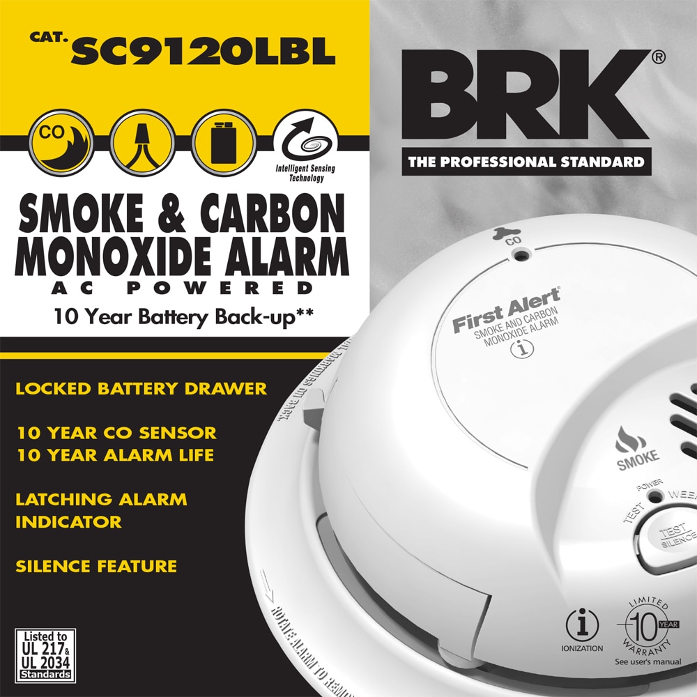 Detector de Humo y Monóxido de Carbono Interconectado de Ionización con Cableado Duro y Respaldo de Batería de 10 años de First Alert Brk SC9120LBL