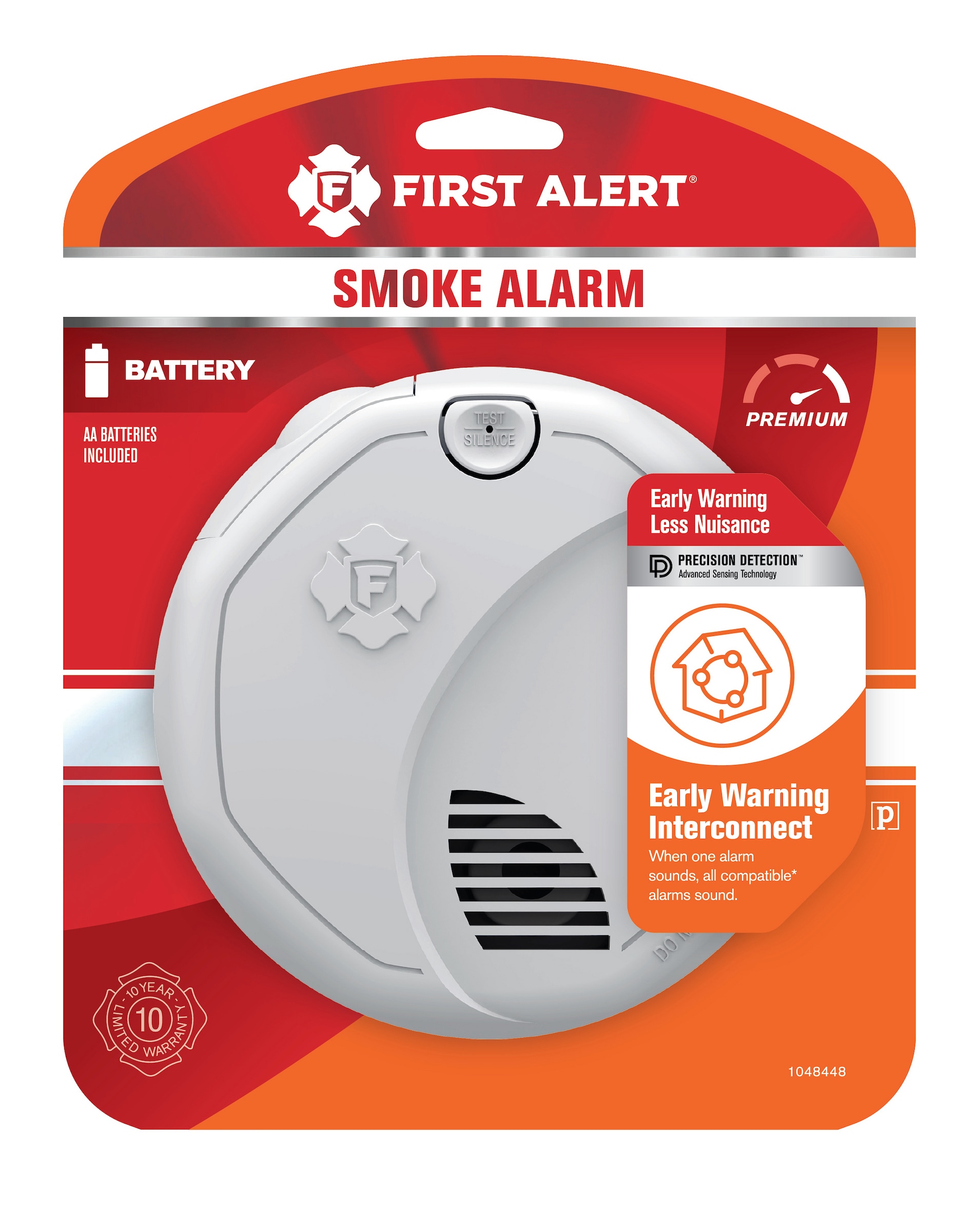 Detector de humo interconectado fotoeléctrico con alarma de voz operado por baterías First Alert 1048448