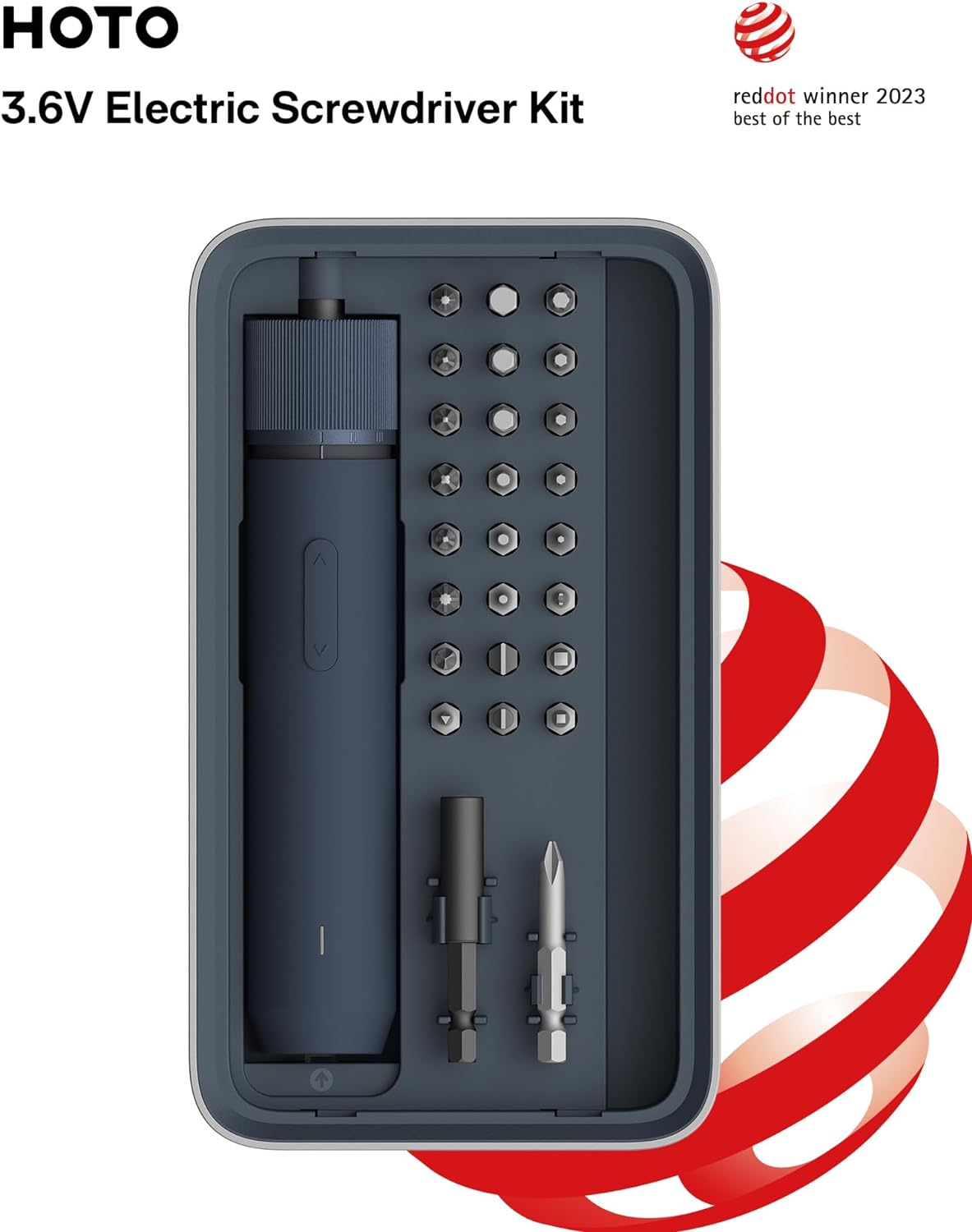 Juego de destornillador eléctrico HOTO 3.6V inalámbrico de 25 piezas con puntas magnéticas de 1 pulgada QWLSD011