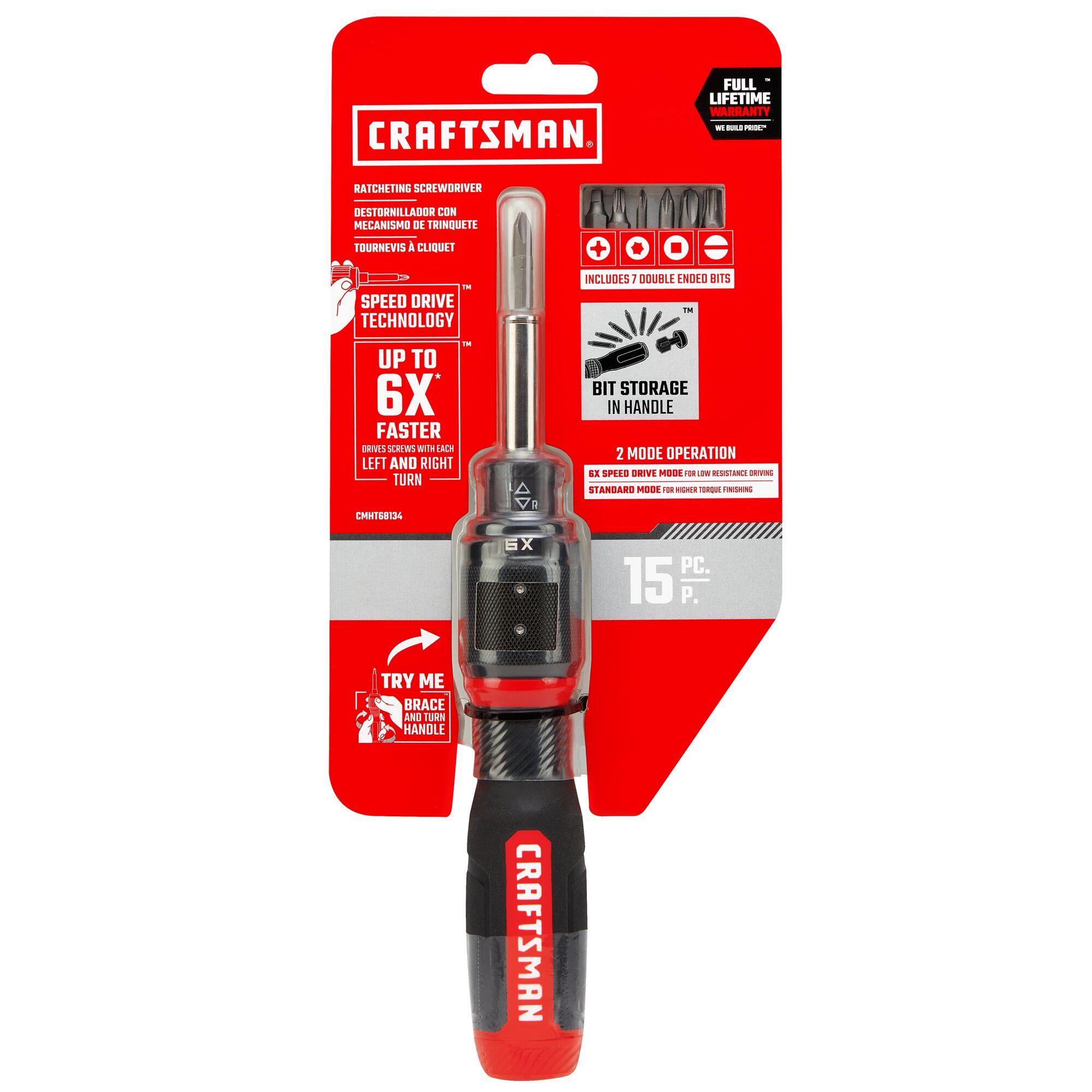 Set de desarmadores de trinquete multiusos de 15 piezas de 1/4 a 1-5/8 pulgadas CRAFTSMAN CMHT68134
